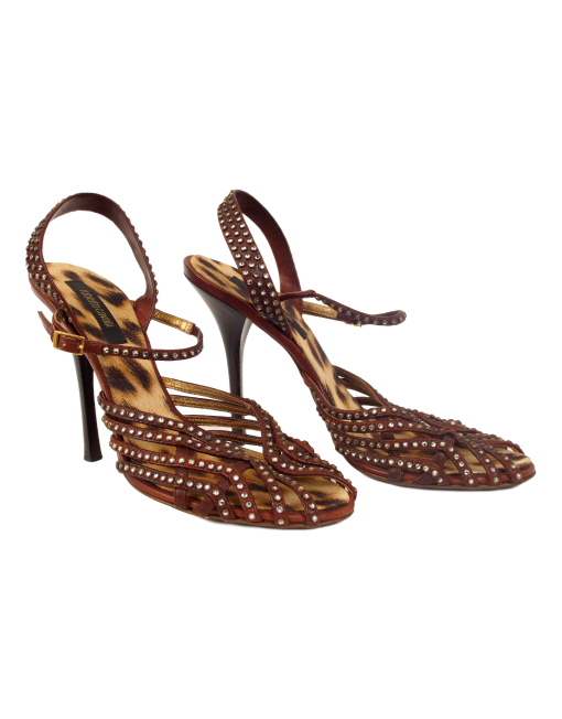 ROBERTO CAVALLI Crystal Leather Sandals