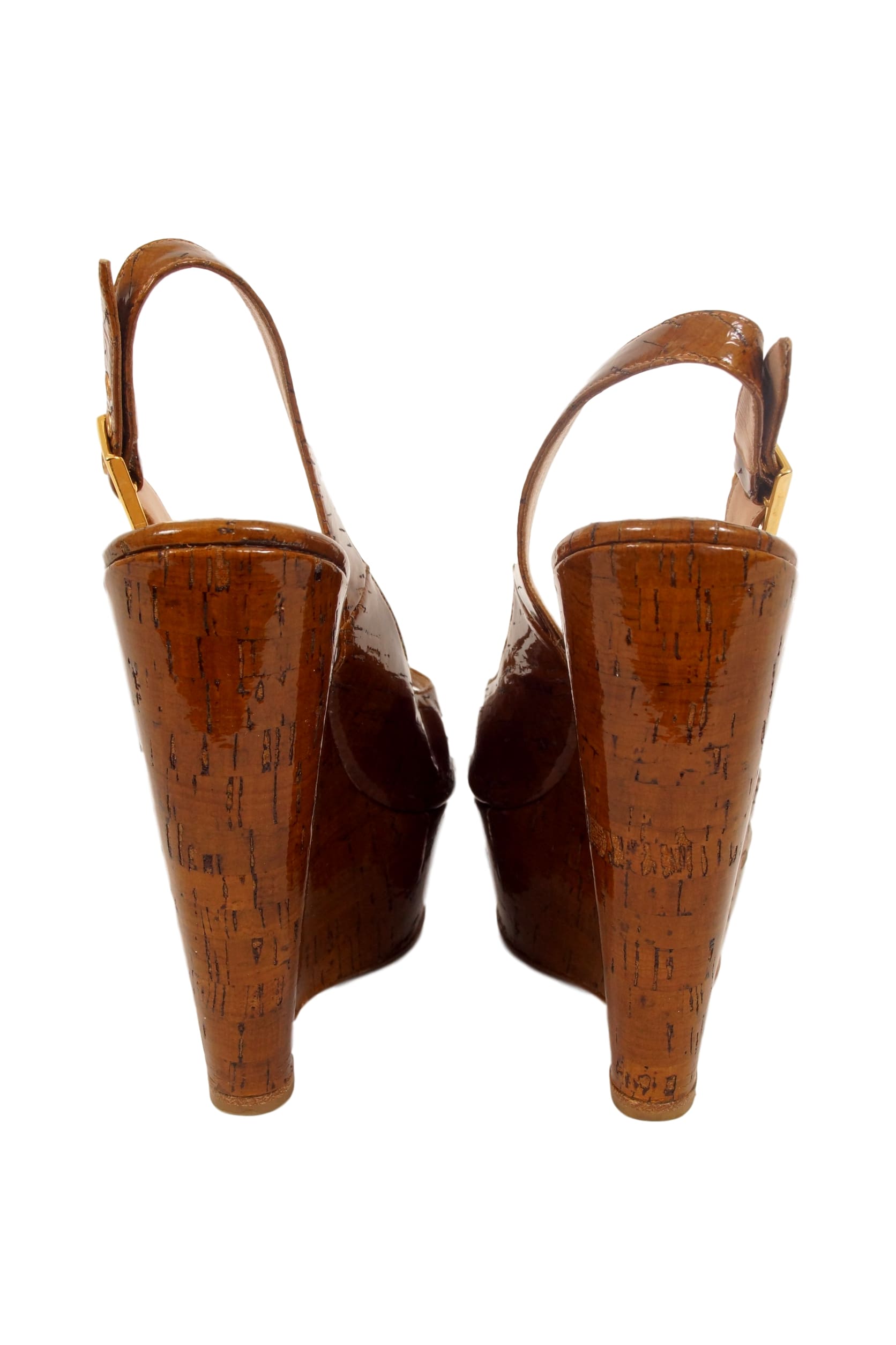 BALDAN PATENT CORK PATTERN SLINGBACK WEDGE - eKlozet Luxury Consignment