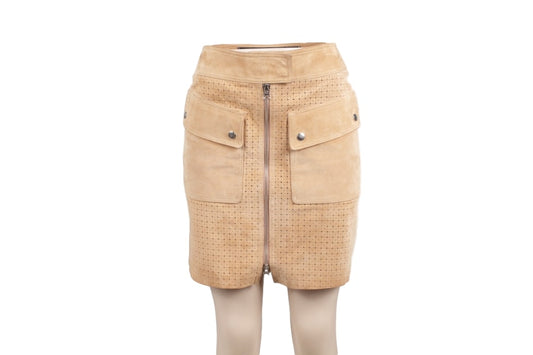 Margaret Godfrey Laser Cut Suede Leather Mini Skirt - eKlozet Luxury Consignment