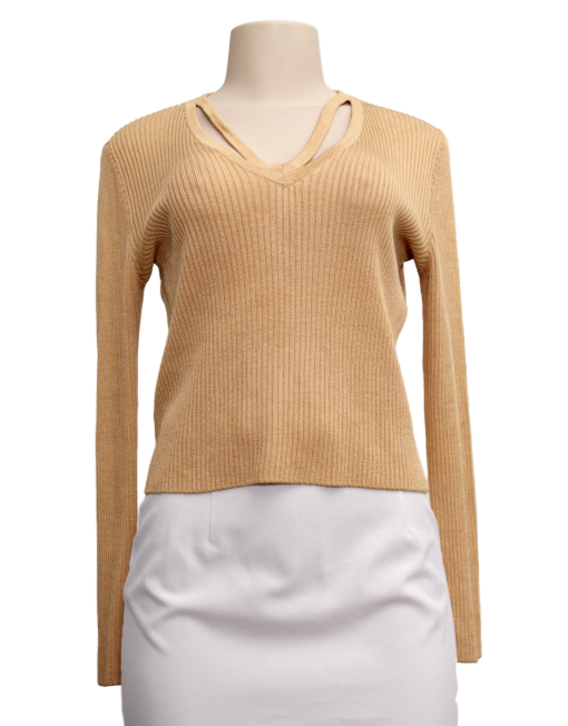 St. John Sport V-Neck Ribbed Knit Sweater Front