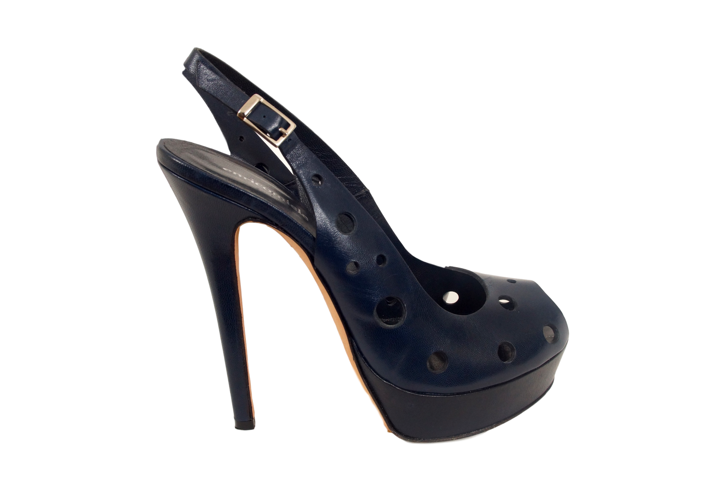 ENRICO MIELE LEATHER OPEN TOE PLATFORM SLINGBACK W/ PERFS - eKlozet Luxury Consignment