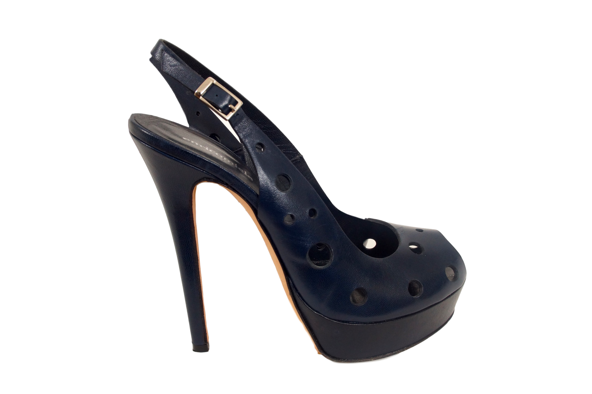ENRICO MIELE LEATHER OPEN TOE PLATFORM SLINGBACK W/ PERFS - eKlozet Luxury Consignment