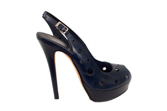 ENRICO MIELE LEATHER OPEN TOE PLATFORM SLINGBACK W/ PERFS - eKlozet Luxury Consignment