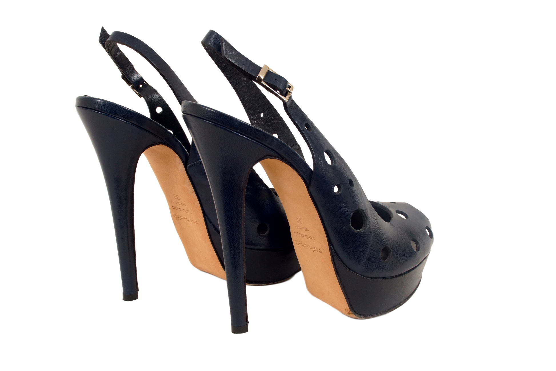 ENRICO MIELE LEATHER OPEN TOE PLATFORM SLINGBACK W/ PERFS - eKlozet Luxury Consignment