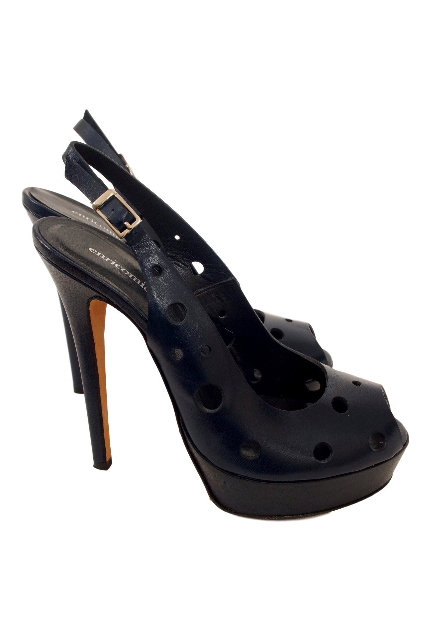 ENRICO MIELE LEATHER OPEN TOE PLATFORM SLINGBACK W/ PERFS - eKlozet Luxury Consignment