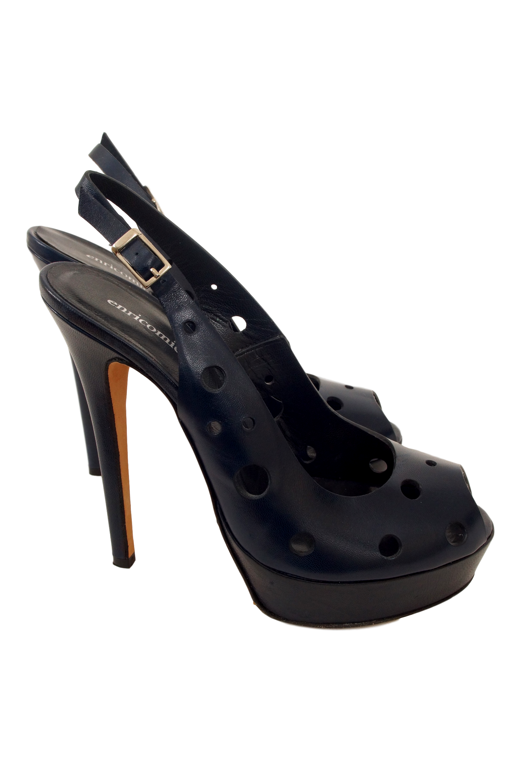 ENRICO MIELE LEATHER OPEN TOE PLATFORM SLINGBACK W/ PERFS - eKlozet Luxury Consignment