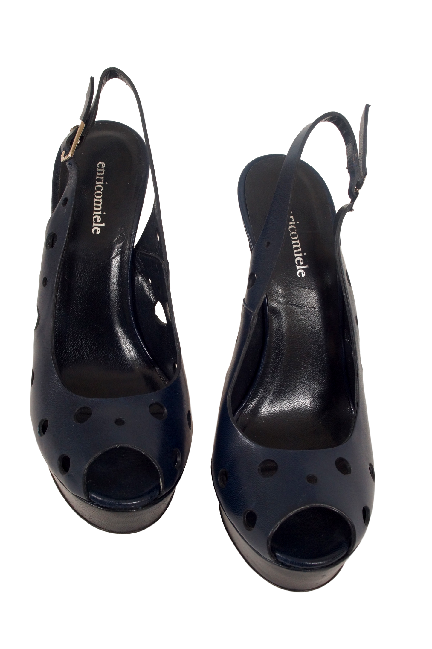 ENRICO MIELE LEATHER OPEN TOE PLATFORM SLINGBACK W/ PERFS - eKlozet Luxury Consignment