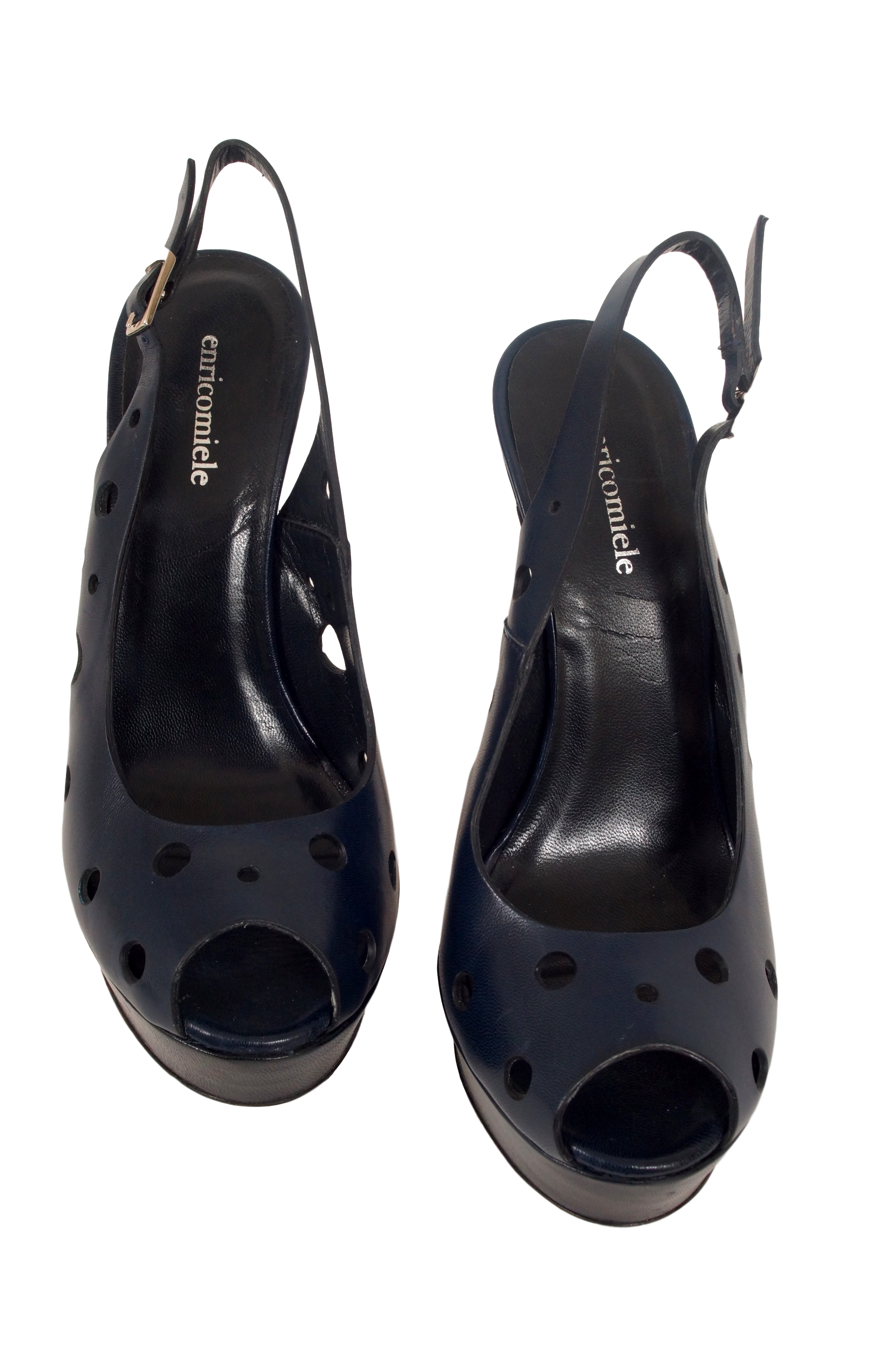 ENRICO MIELE LEATHER OPEN TOE PLATFORM SLINGBACK W/ PERFS - eKlozet Luxury Consignment