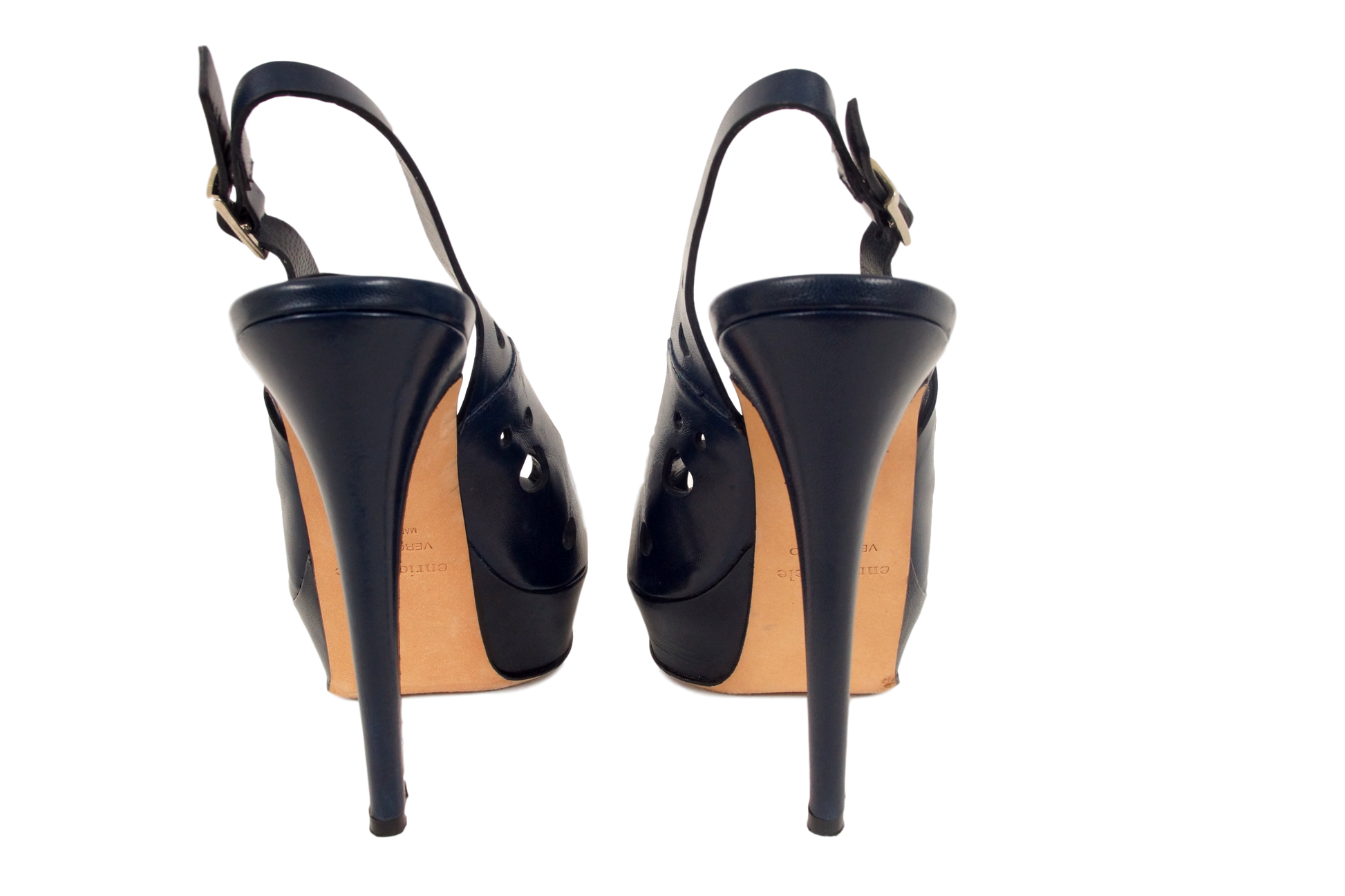 ENRICO MIELE LEATHER OPEN TOE PLATFORM SLINGBACK W/ PERFS - eKlozet Luxury Consignment