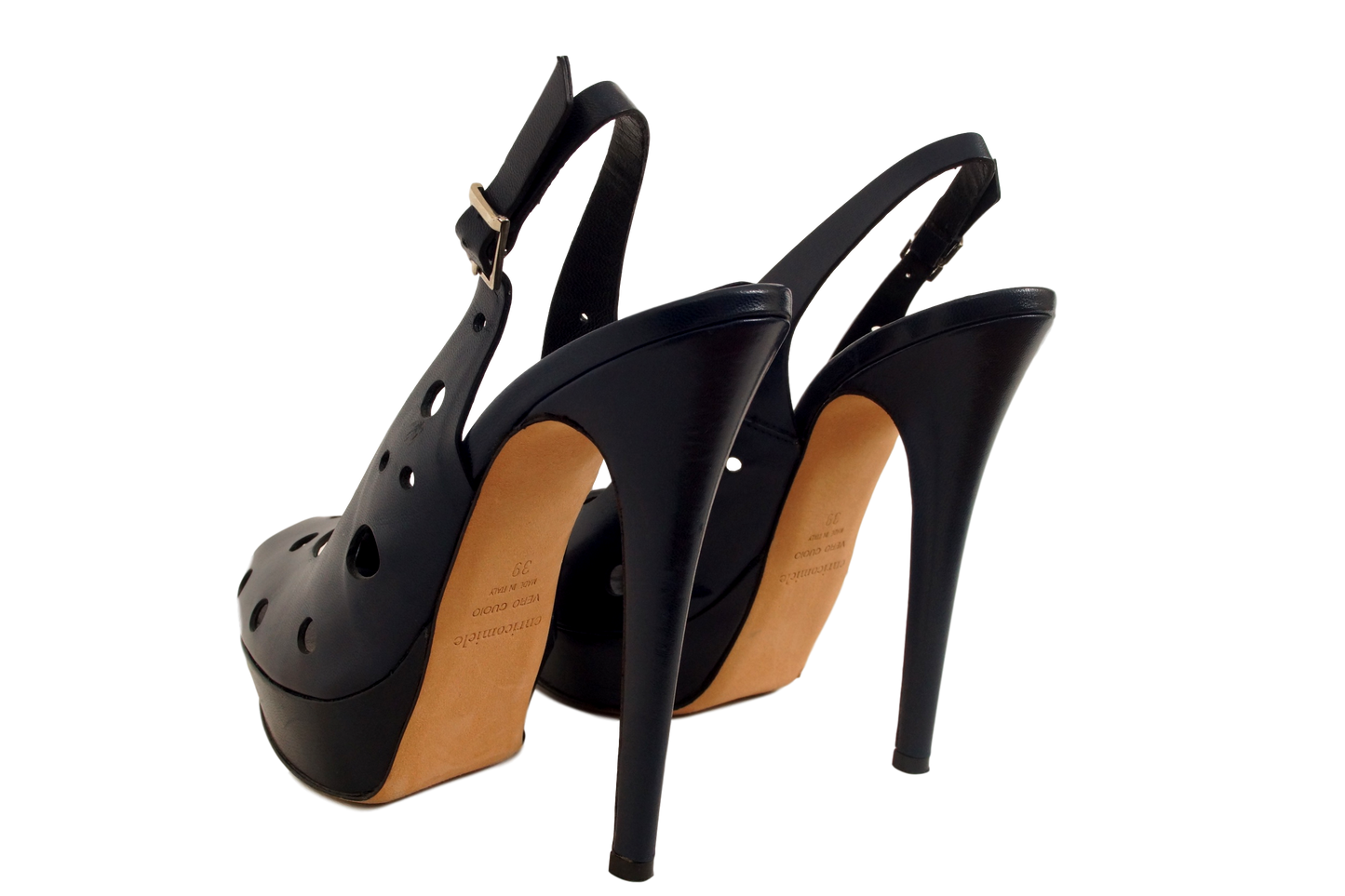 ENRICO MIELE LEATHER OPEN TOE PLATFORM SLINGBACK W/ PERFS - eKlozet Luxury Consignment