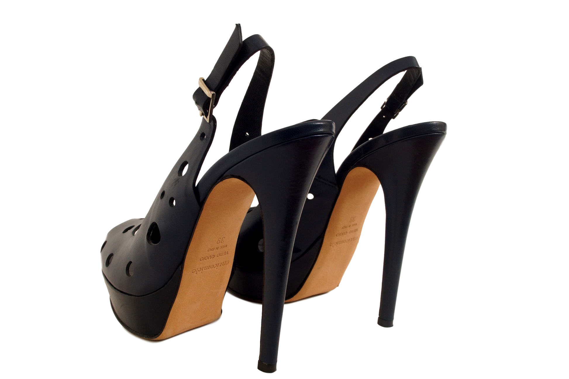 ENRICO MIELE LEATHER OPEN TOE PLATFORM SLINGBACK W/ PERFS - eKlozet Luxury Consignment