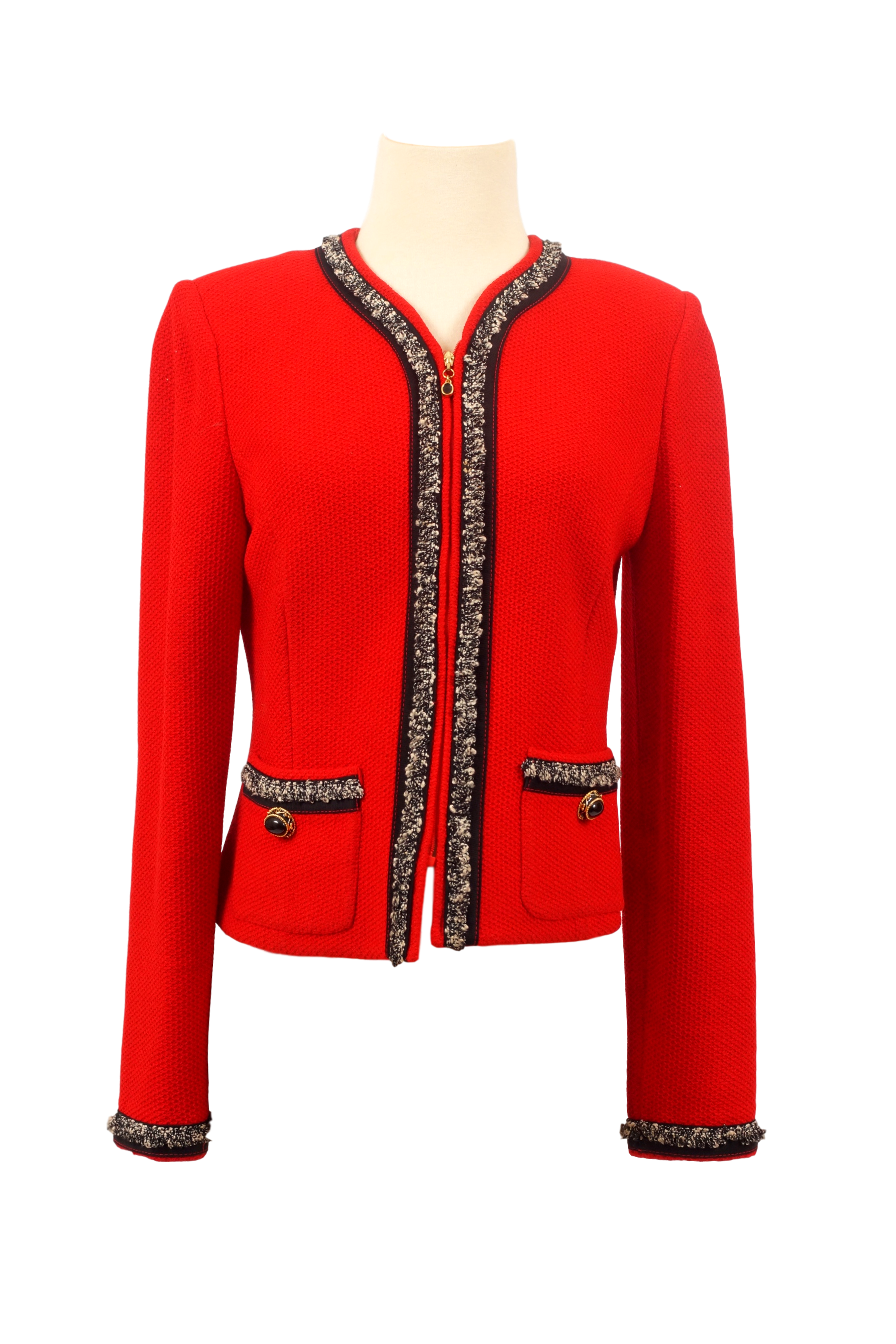 ST. JOHN COLLECTION RED COLLARLESS JACKET - eKlozet Luxury Consignment