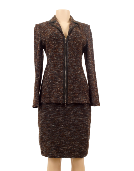ST. JOHN KNIT TWEED SUIT WITH LEATHER TRIM - eKlozet Luxury Consignment