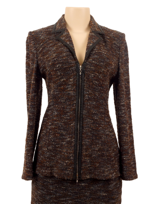 ST. JOHN KNIT TWEED SUIT WITH LEATHER TRIM - eKlozet Luxury Consignment