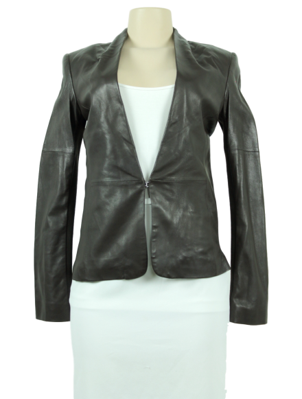 Halston Heritage Collarless Leather Jacket w/ Tags - eKlozet Luxury Consignment