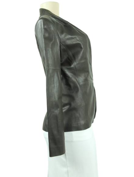Halston Heritage Collarless Leather Jacket w/ Tags - eKlozet Luxury Consignment