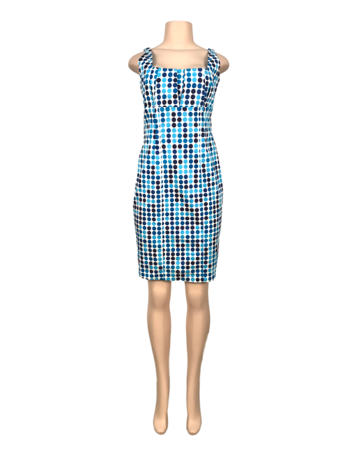 calvin klein polka dot dress blue Calvin Klein Blue White Polka Dot Pleated Fit and Flare Dress Size 4 Rockabilly