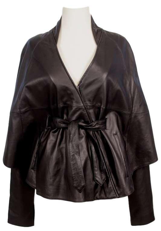 ONE by GAR-DE Kaffi Leather Cape Jacket - eKlozet Luxury Consignment