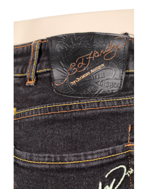 Ed Hardy Black Denim Back Belt Patch
