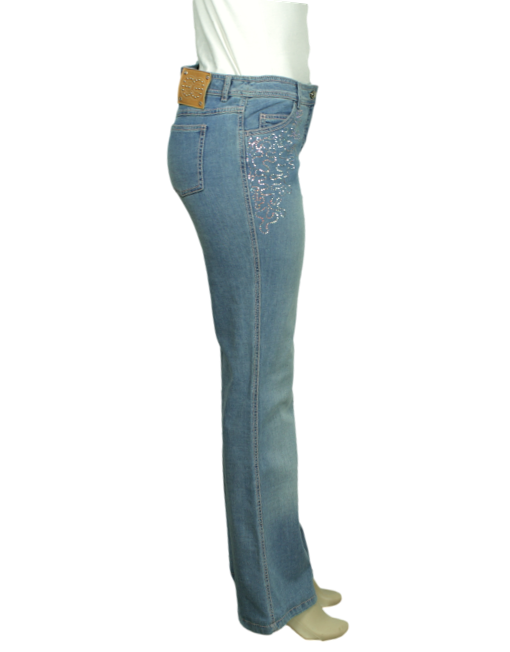 ESCADA Mid-Rise Wide Leg Jeweled Jeans Side