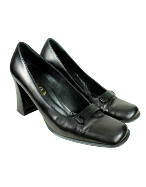 Prada Block Heel Leather Pumps Front - eKlozet Luxury Consignment