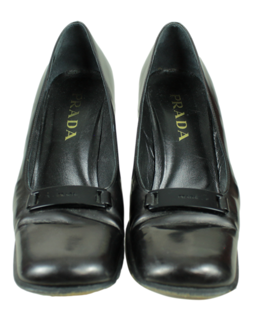 Prada Block Heel Leather Pumps Front - eKlozet Luxury Consignment