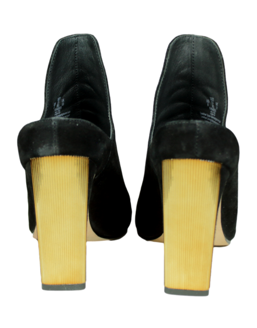 Donna Karan Suede Peep-Toe Mules Gold Heel - eKlzoet Luxury Consignment
