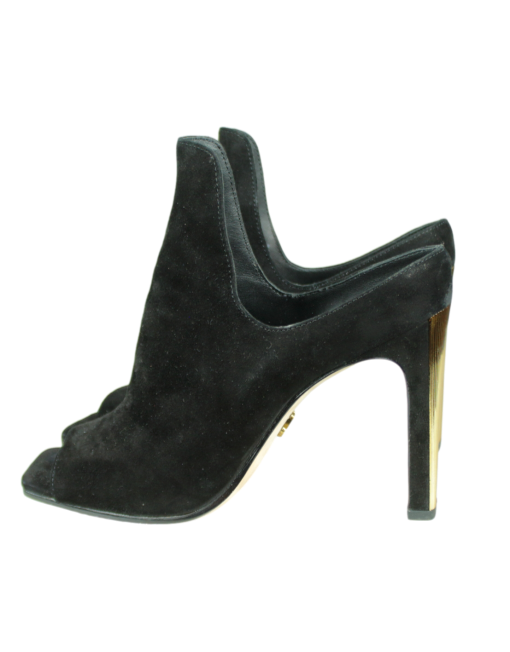 Donna Karan Suede Peep-Toe Mules Left Side - eKlzoet Luxury Consignment