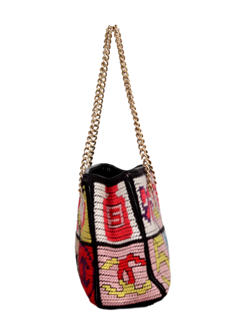 VINTAGE CHANEL NEEDLEPOINT LUCKY CHARMS PATCHWORK SHOULDER BAG - eKlozet Luxury Consignment Side