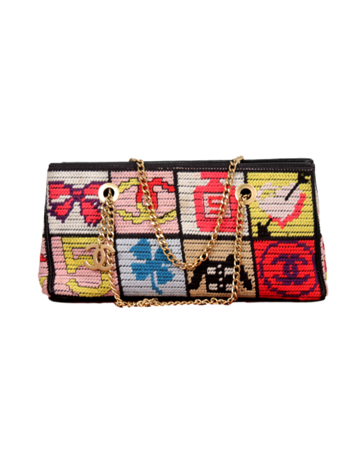 VINTAGE CHANEL NEEDLEPOINT LUCKY CHARMS PATCHWORK SHOULDER BAG - eKlozet Luxury Consignment back