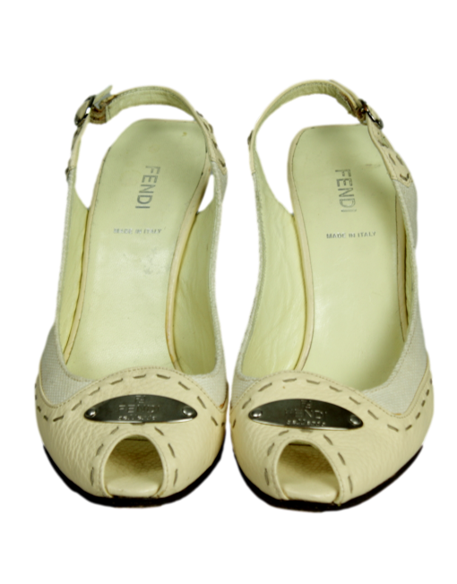 FENDI Leather Colorblock Pattern Slingback Sandals