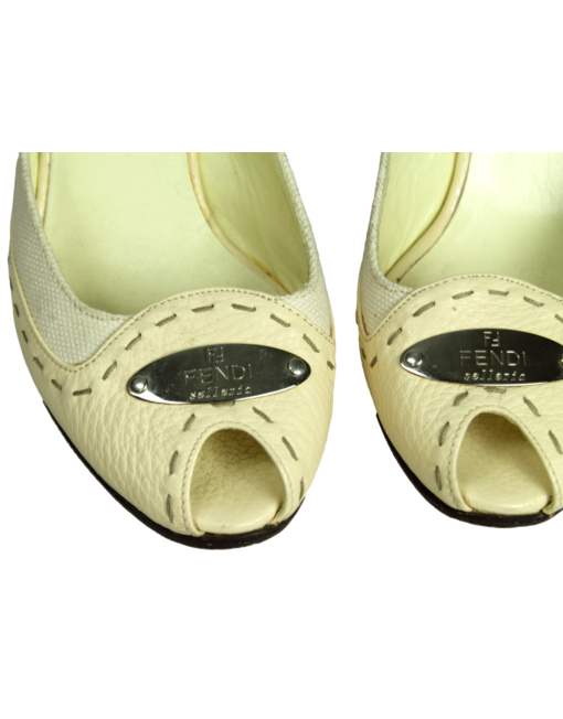 FENDI Leather Colorblock Pattern Slingback Sandals