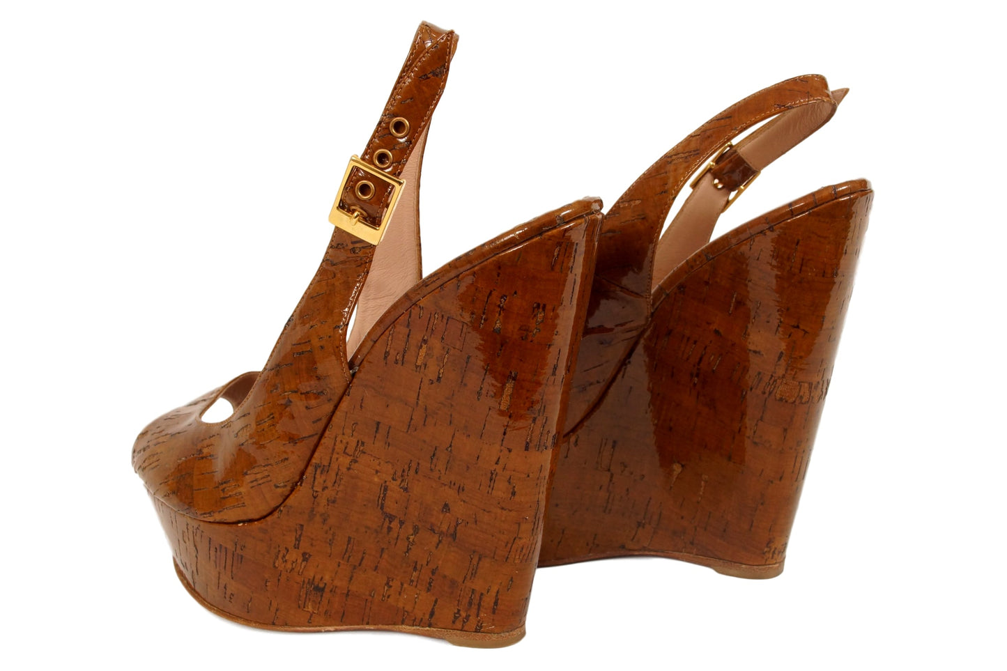 BALDAN PATENT CORK PATTERN SLINGBACK WEDGE - eKlozet Luxury Consignment