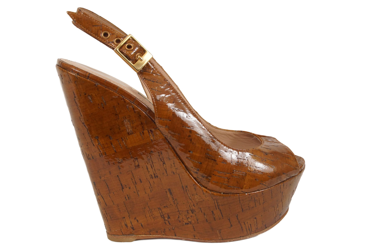 BALDAN PATENT CORK PATTERN SLINGBACK WEDGE - eKlozet Luxury Consignment