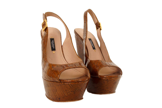 BALDAN PATENT CORK PATTERN SLINGBACK WEDGE - eKlozet Luxury Consignment