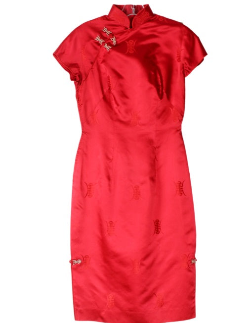 VINTAGE Patterned Silk Short Sleeve Dress