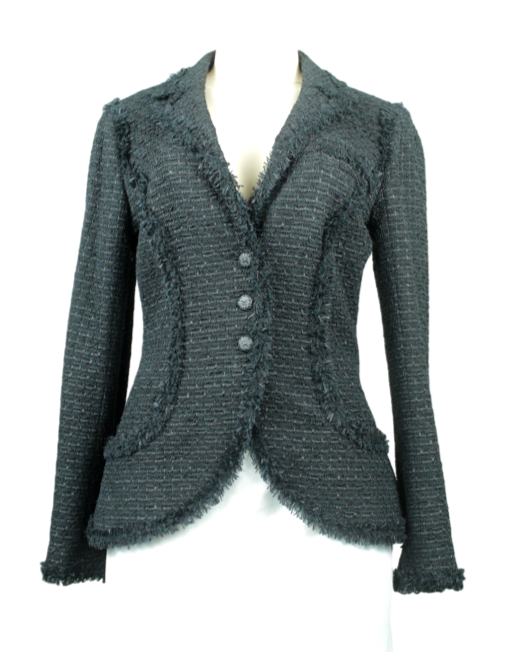 CHANEL 06C Black Fringed Bouclé Tweed Blazer