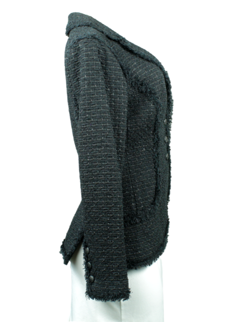 CHANEL 06C Black Fringed Bouclé Tweed Blazer