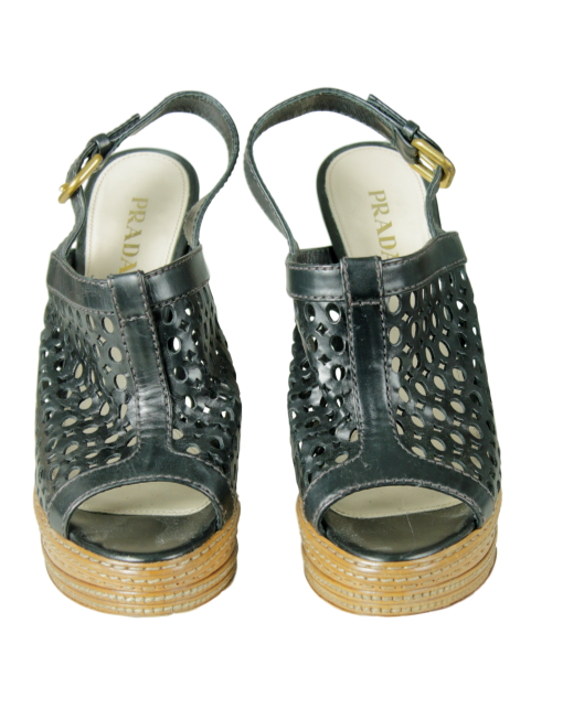 PRADA Woven Platform Slingback Sandals Front- eKlozet Luxury Consignment