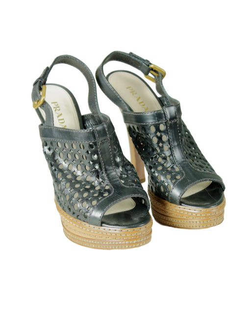 PRADA Woven Platform Slingback Sandals front - eKlozet Luxury Consignment