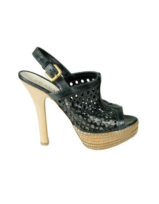 PRADA Woven Platform Slingback Sandals side- eKlozet Luxury Consignment