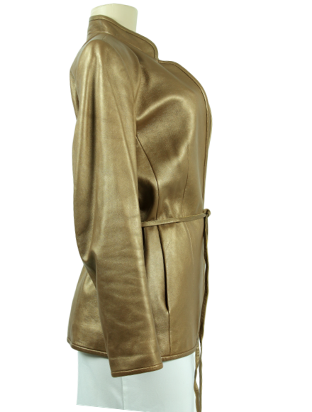 Linda Allard Ellen Tracy Metallic Leather Jacket - eKlozet Luxury Consignment