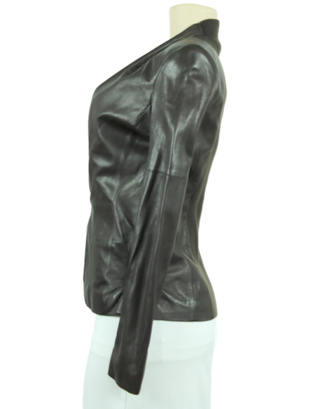 Halston Heritage Collarless Leather Jacket w/ Tags - eKlozet Luxury Consignment