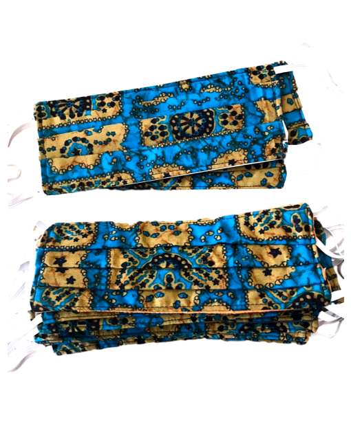 100 % Sustainable Cotton Pleated Face Mask w/ Cloth Filter - African Print - eKlozet Luxury Consignment