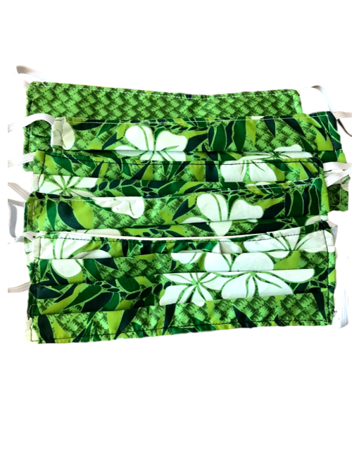 100 % Sustainable Cotton Pleated Face Mask w/ Cloth Filter - Green Floral - eKlozet Luxury Consignment