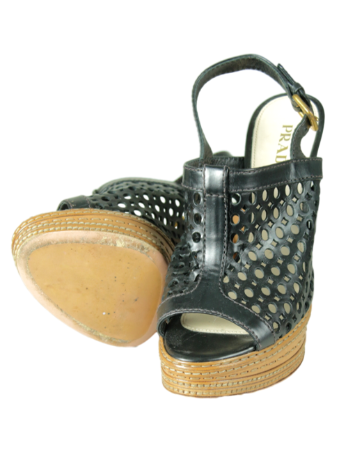 PRADA Woven Platform Slingback Sandals Back- eKlozet Luxury Consignment