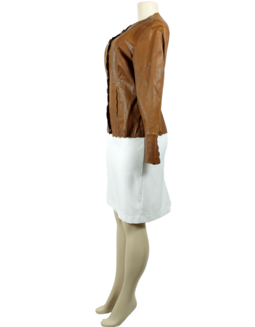 PAMELA MCCOY COLLECTIONS Collarless Leather Jacket - eKlozet Luxury Consignment