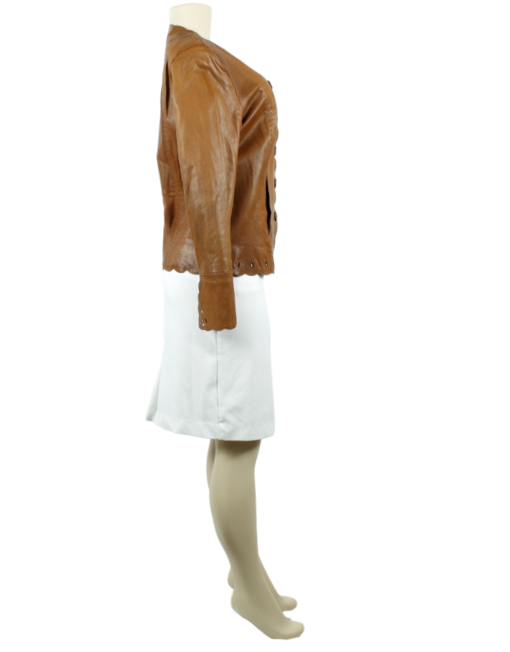 PAMELA MCCOY COLLECTIONS Collarless Leather Jacket - eKlozet Luxury Consignment