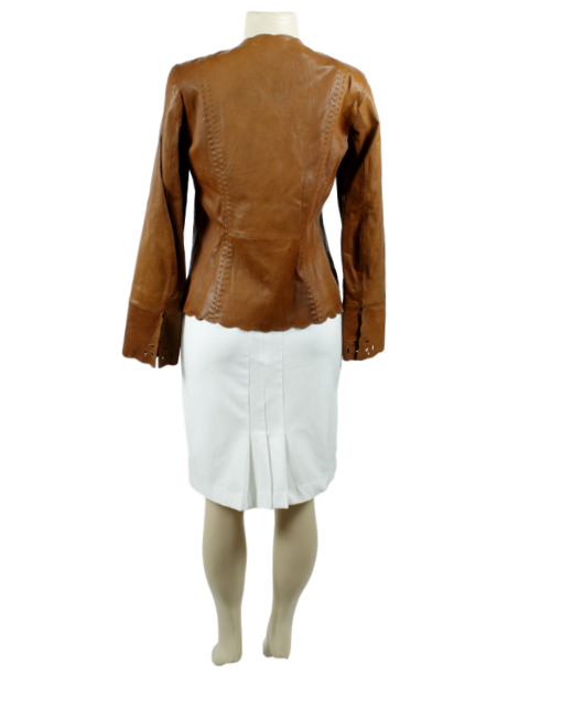 PAMELA MCCOY COLLECTIONS Collarless Leather Jacket - eKlozet Luxury Consignment