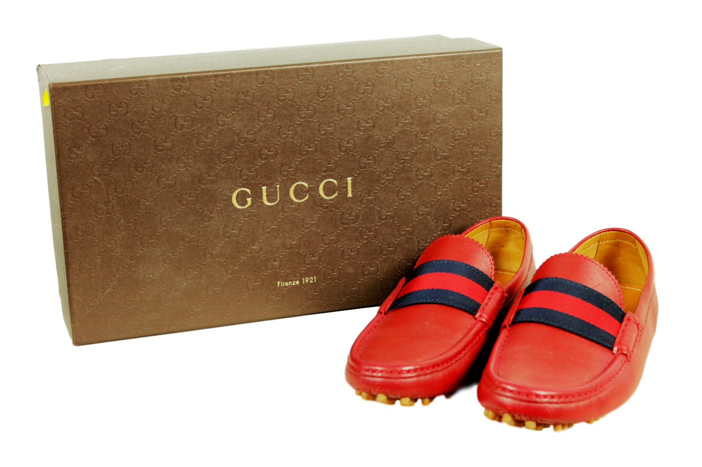 GUCCI Web Leather Driving Loafers